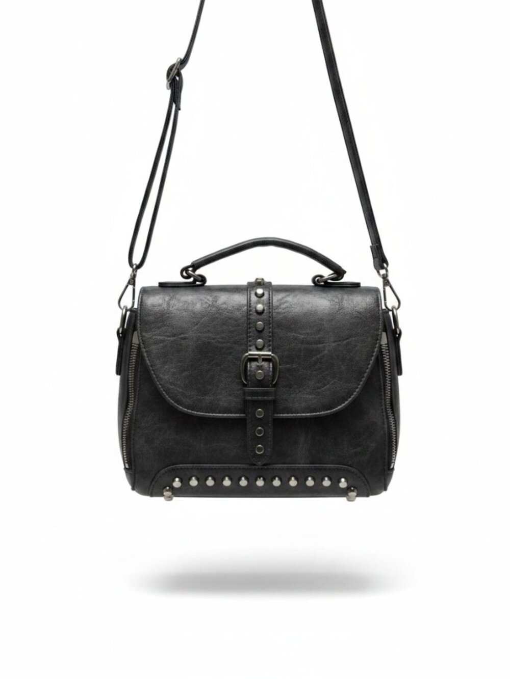 YOUNXSL Vintage Western Studded Crossbody Saddle Bag Black Y2K